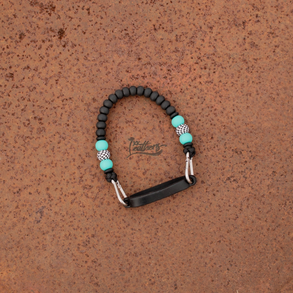 Turquoise Black Checkered Silicone Beaded Tumbler Strap