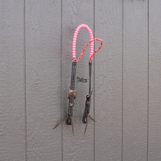 Neon Pink Camo Beaded Browband Leather Headstall