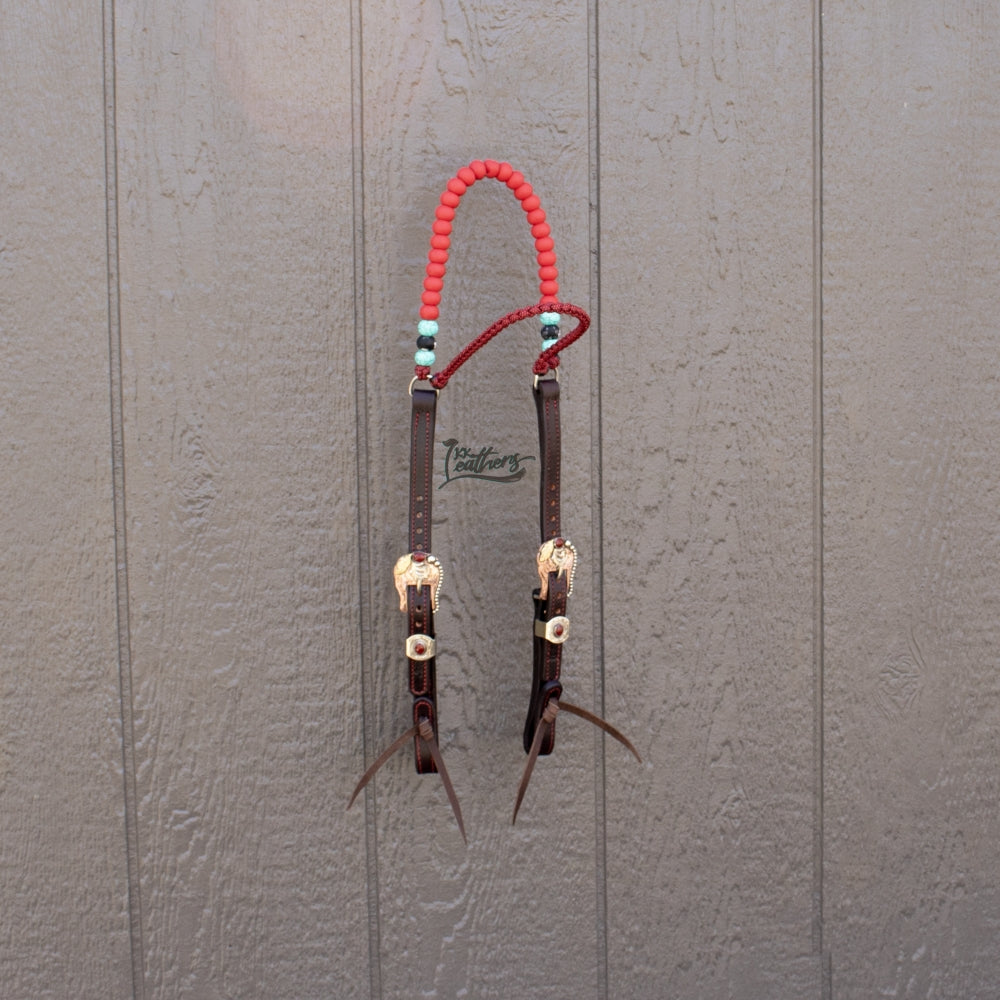 Red Royal Brow Balancer Silicone Beaded Designer Leather Headstall