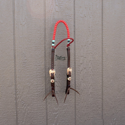 Red Royal Beaded Browband Leather Headstall