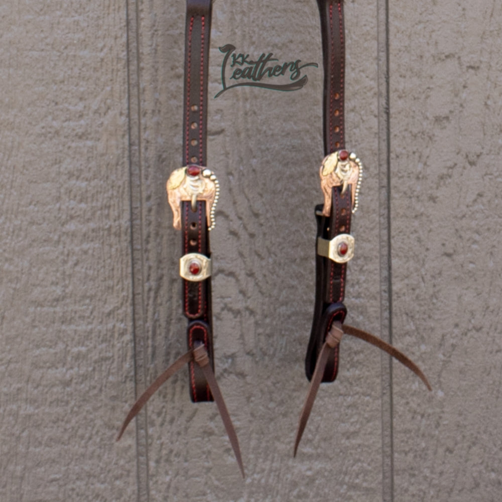 Red Royal Brow Balancer Silicone Beaded Designer Leather Headstall