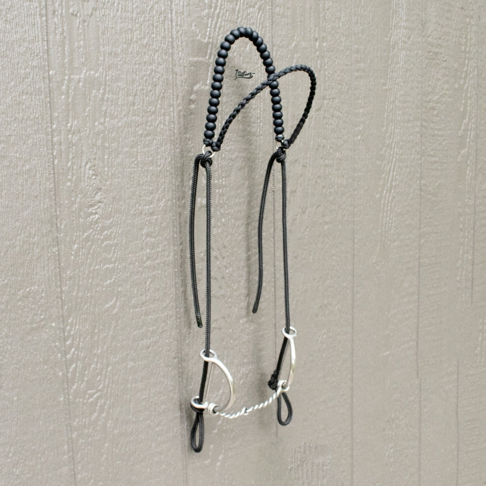 Solid Black Brow Balancer Silicone Beaded Draw Bit Headstall