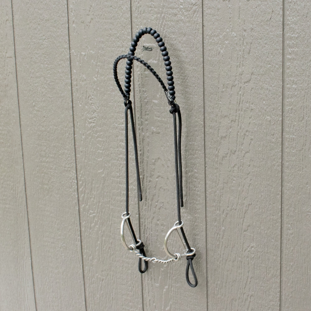 Solid Black Brow Balancer Silicone Beaded Draw Bit Headstall