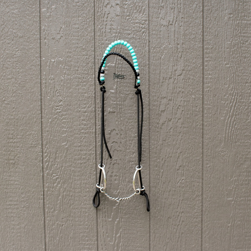 Turquoise Checkered Brow Balancer Silicone Beaded Draw Bit Headstall