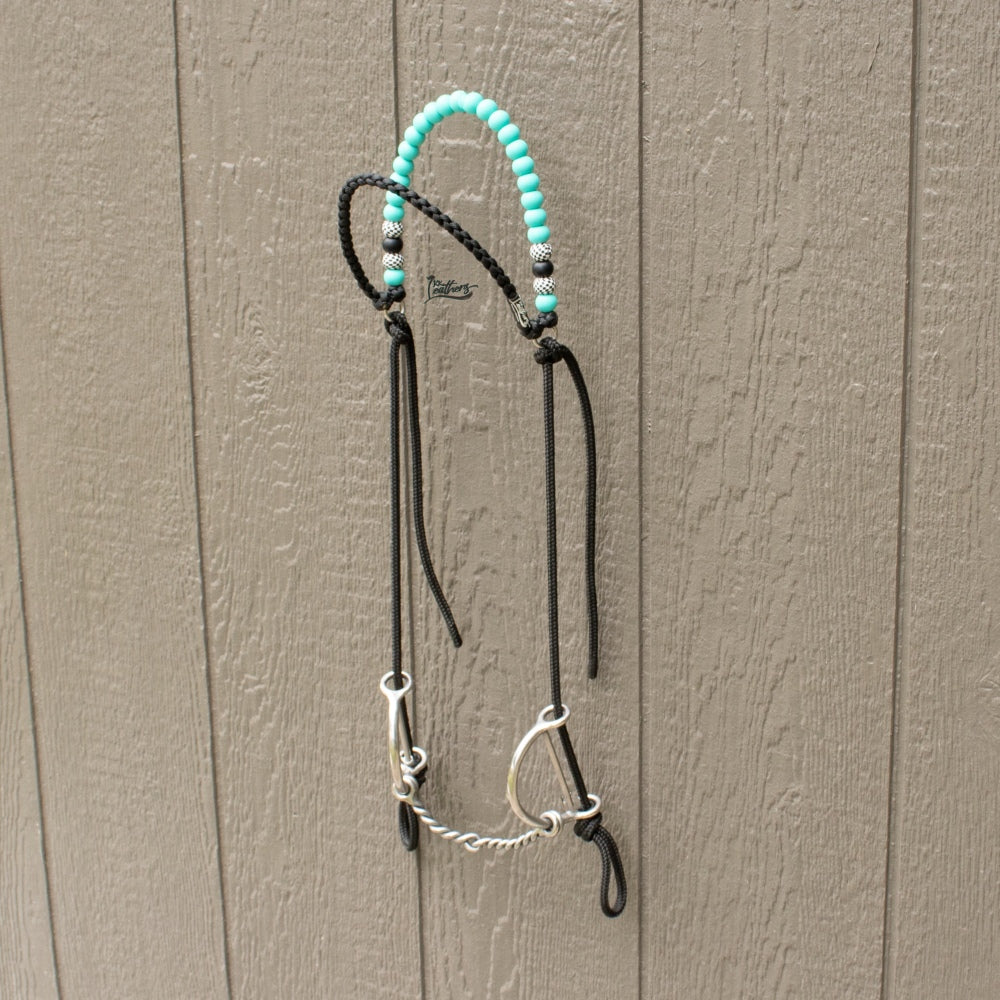 Turquoise Checkered Brow Balancer Silicone Beaded Draw Bit Headstall