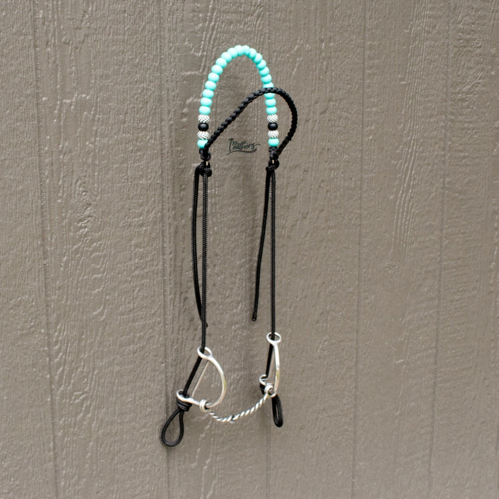 Turquoise Checkered Brow Balancer Silicone Beaded Draw Bit Headstall