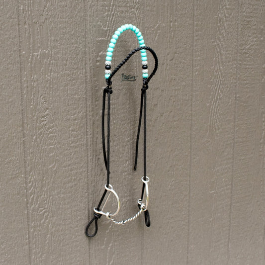 Turquoise Checkered Brow Balancer Silicone Beaded Draw Bit Headstall