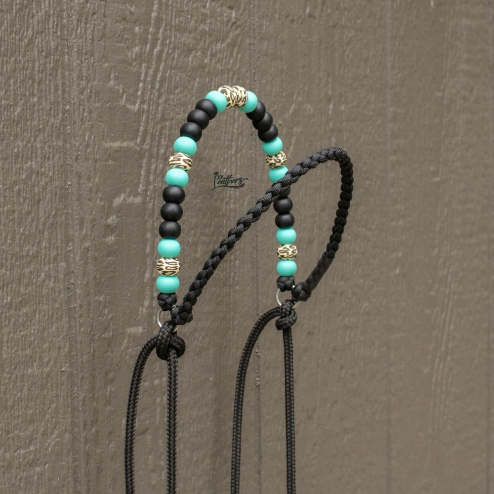 Turquoise Leopard Brow Balancer Silicone Beaded Draw Bit Headstall