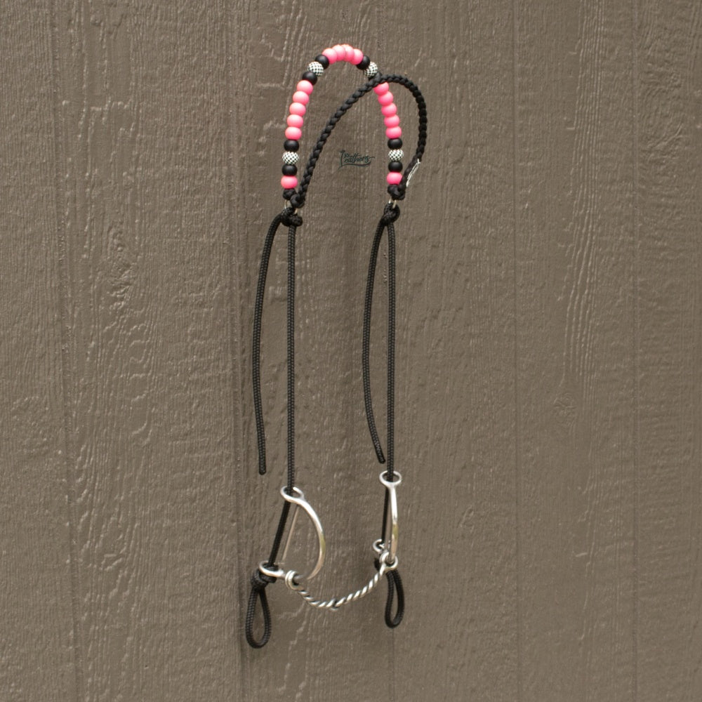 Neon Pink Checkered Brow Balancer Silicone Beaded Draw Bit Headstall