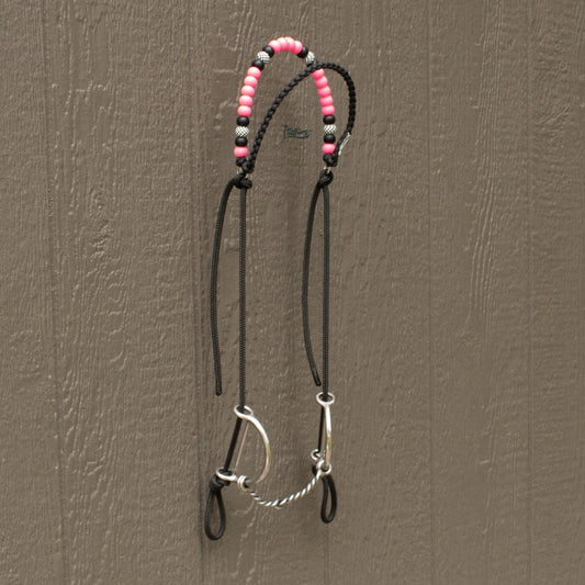 Neon Pink Checkered Brow Balancer Silicone Beaded Draw Bit Headstall