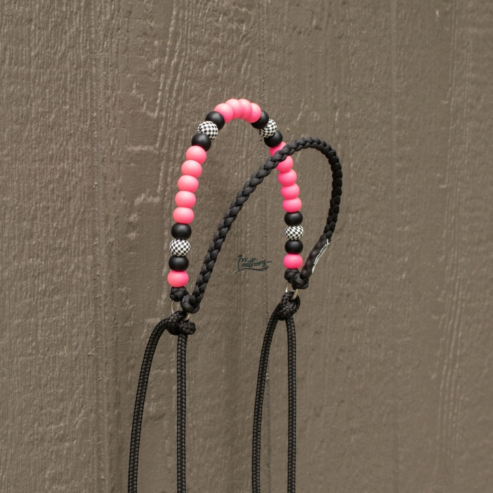 Neon Pink Checkered Brow Balancer Silicone Beaded Draw Bit Headstall