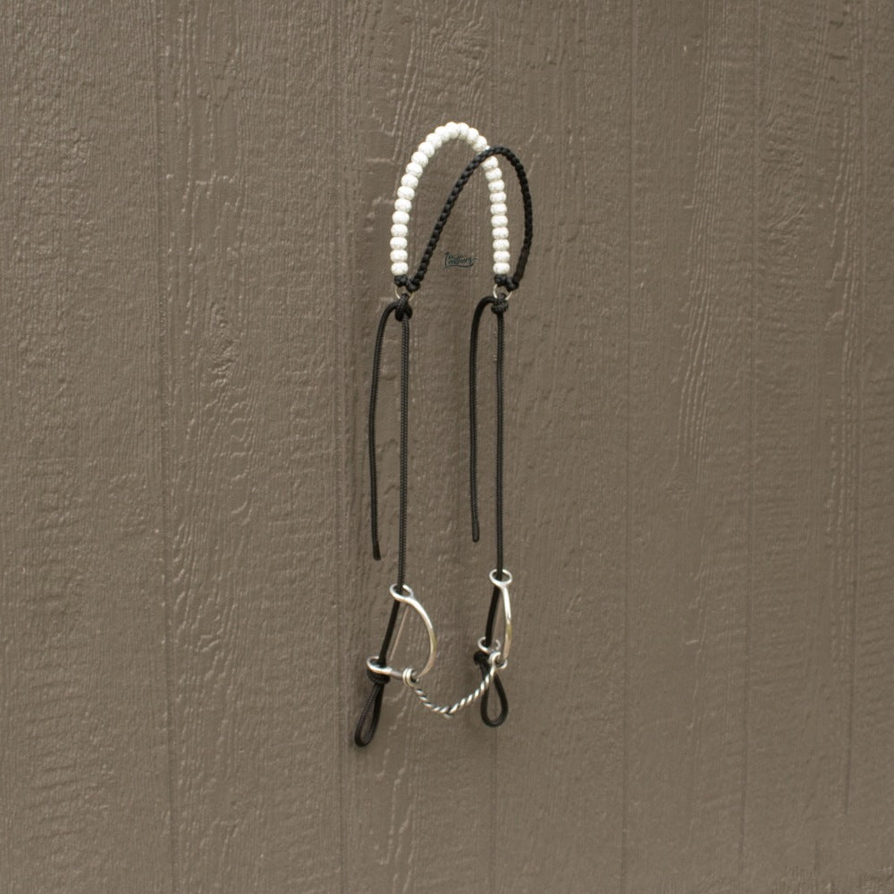 White Crackle Brow Balancer Silicone Beaded Draw Bit Headstall