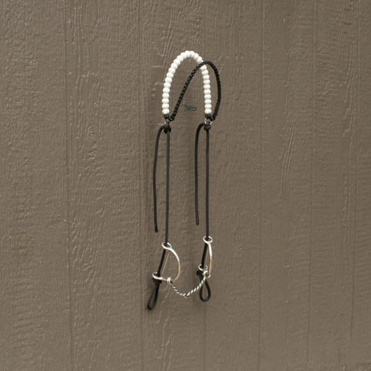 White Crackle Brow Balancer Silicone Beaded Draw Bit Headstall