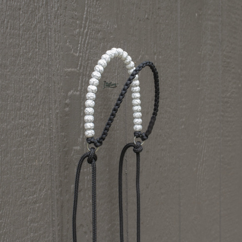 White Crackle Brow Balancer Silicone Beaded Draw Bit Headstall