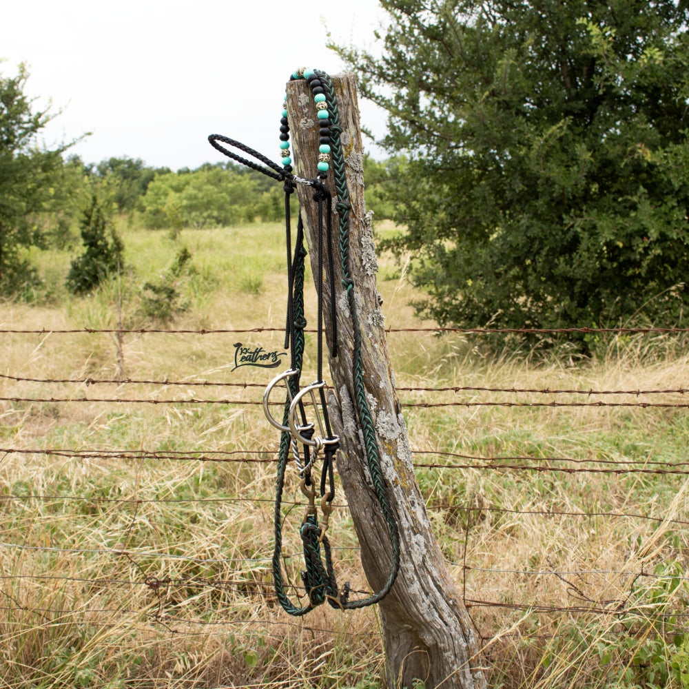 Turquoise Leopard Brow Balancer Silicone Beaded Draw Bit Headstall