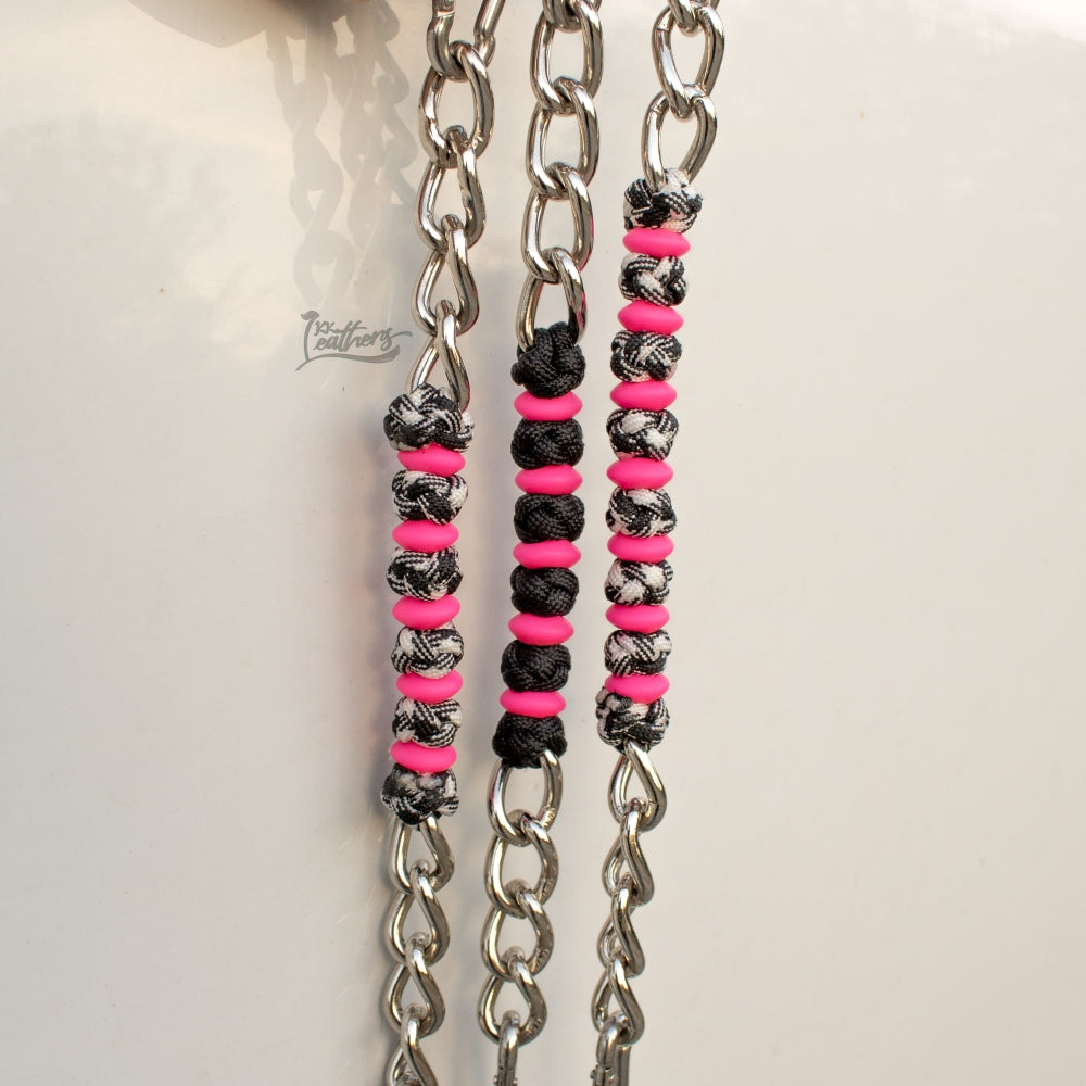 Neon Pink n Checkered Knotted Curb Chain