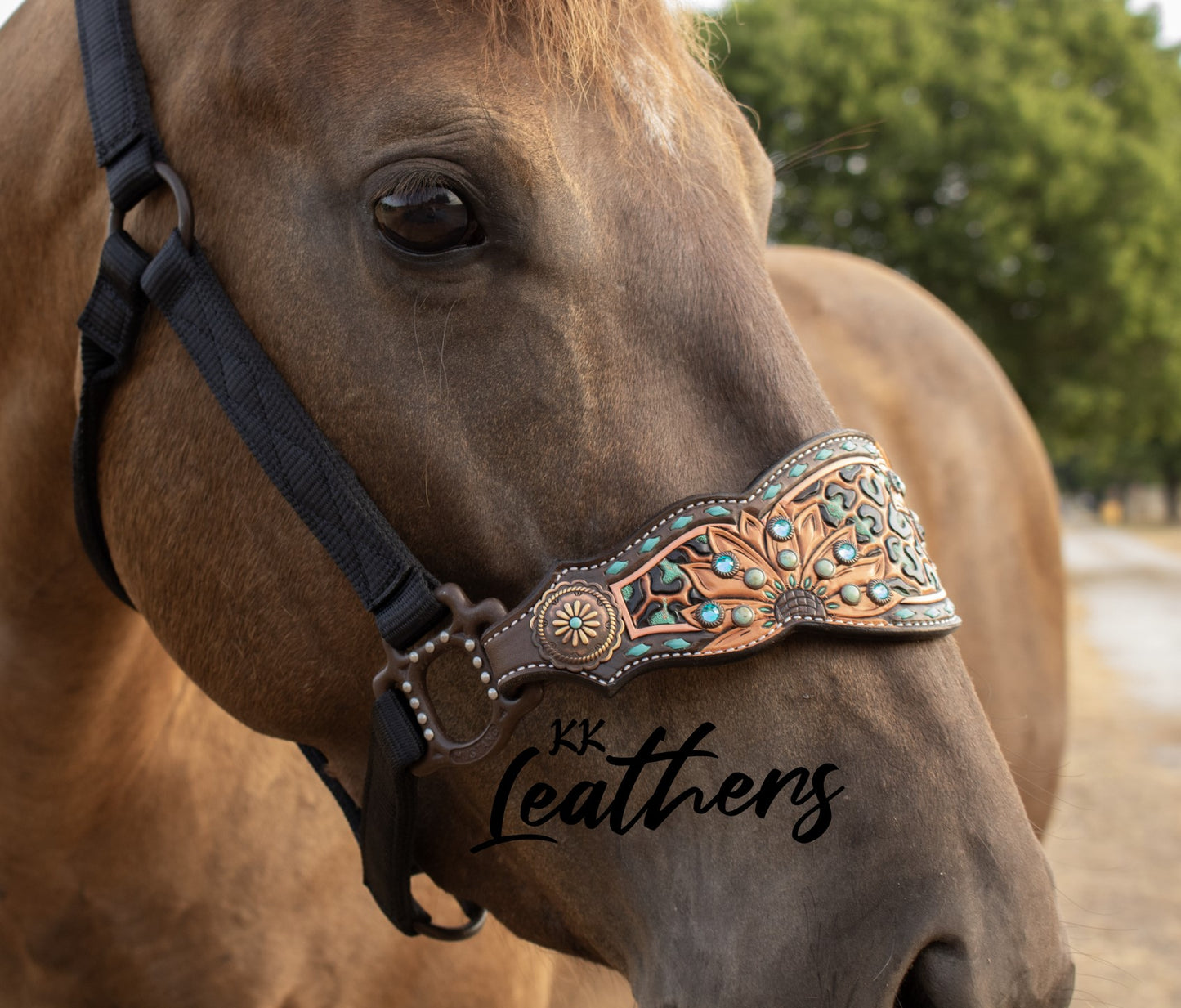 Turquoise and Salmon Leopard Floral Bronc Halter