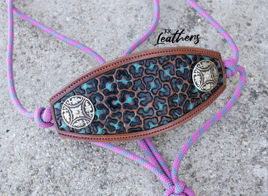 Pink and Turquoise Leopard Rope Bronc Halter