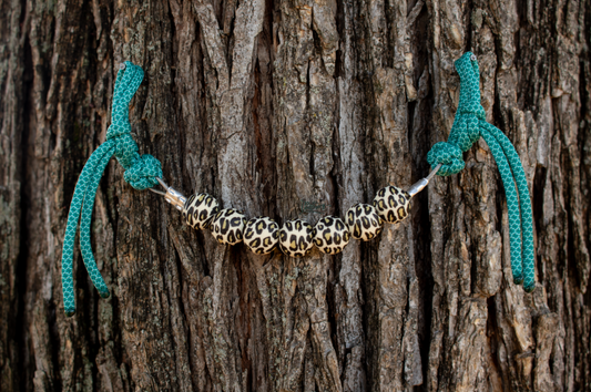 Turquoise Diamond Leopard Silicone Beaded Curb Strap