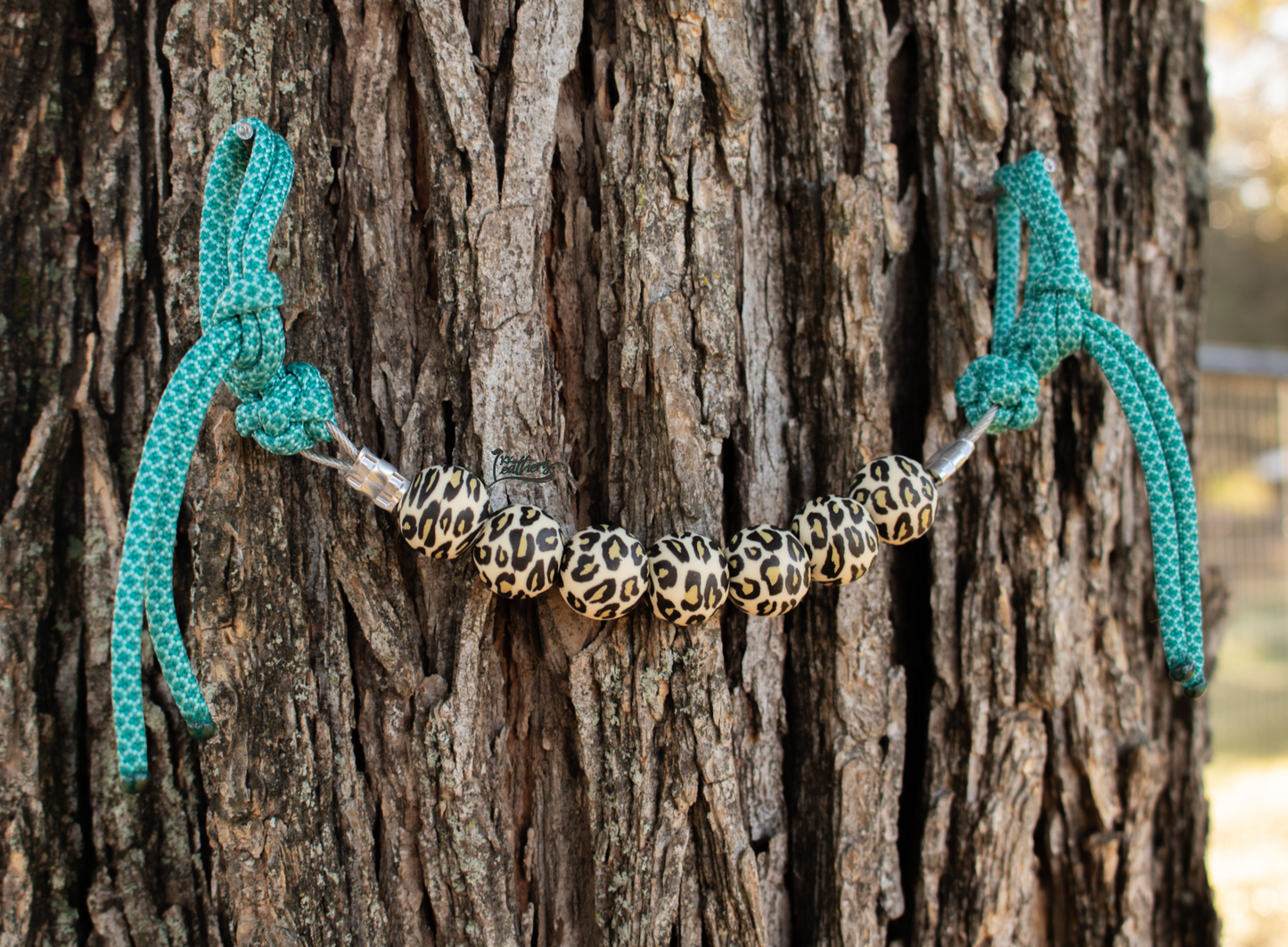 Turquoise Diamond Leopard Silicone Beaded Curb Strap