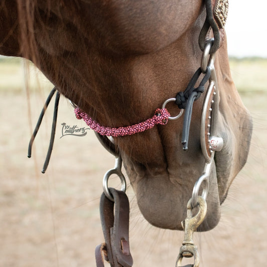 Pink and Black Diamond Braided Paracord Gag Bit Curb Strap