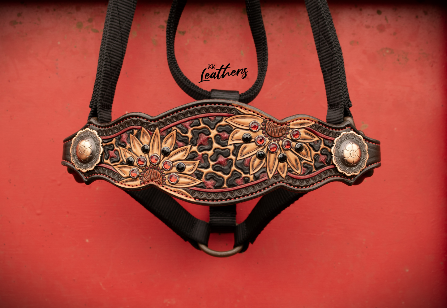 Red and Black Leopard Sunflowers Bronc Halter