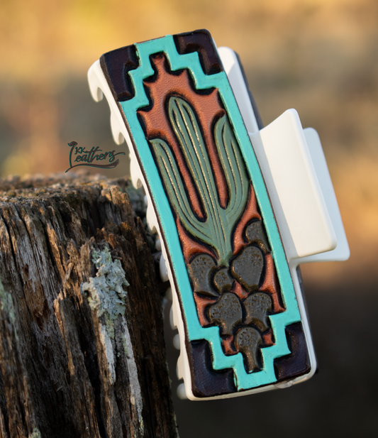 Turquoise Saguaro Cactus Hair Claw Clip