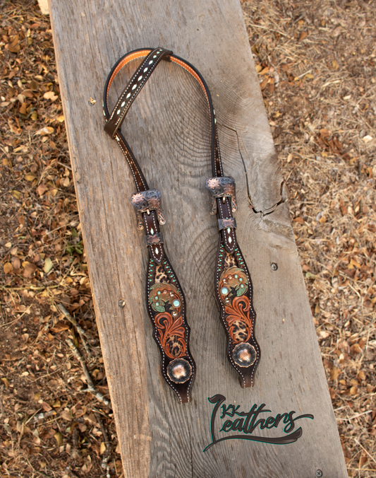 Mint Cheetah Feather Single Ear Headstall