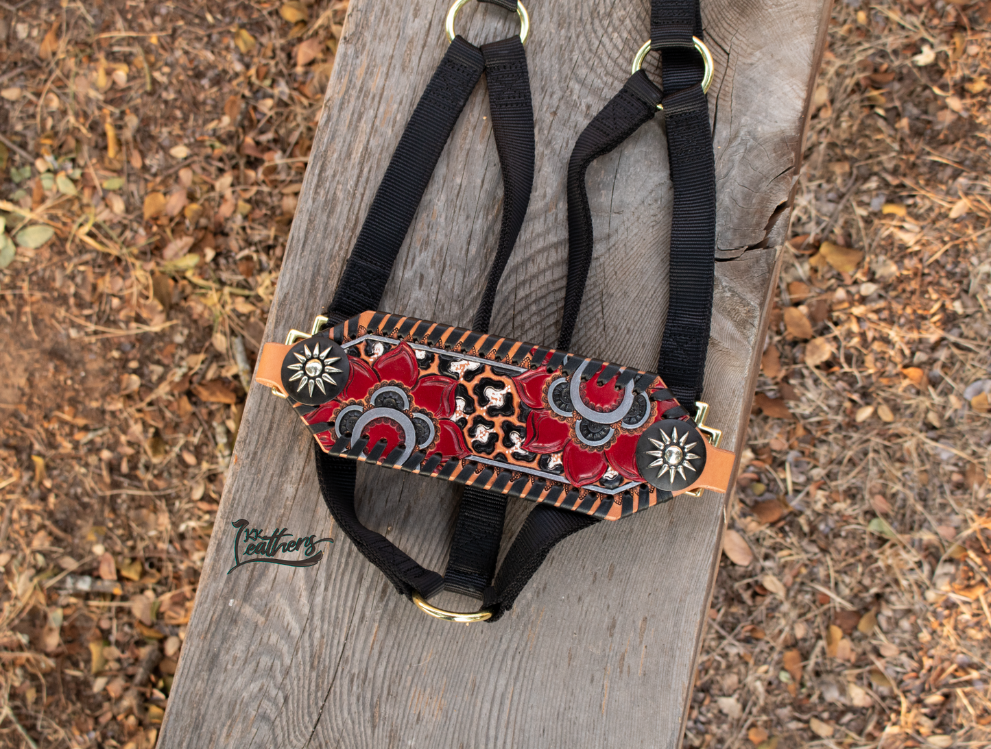 Red Boho Flower Bronc Halter