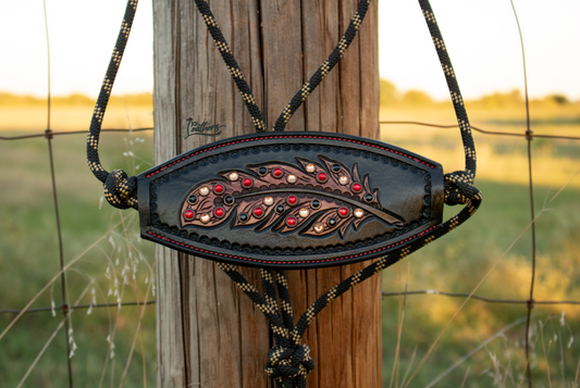 Black and Red Feather Rope Bronc Halter