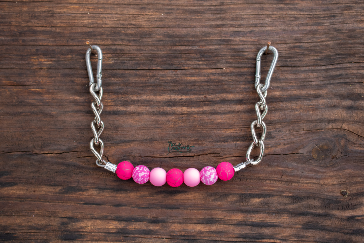 Pretty in Pink Cactus Silicone Beaded Chain Curb Strap