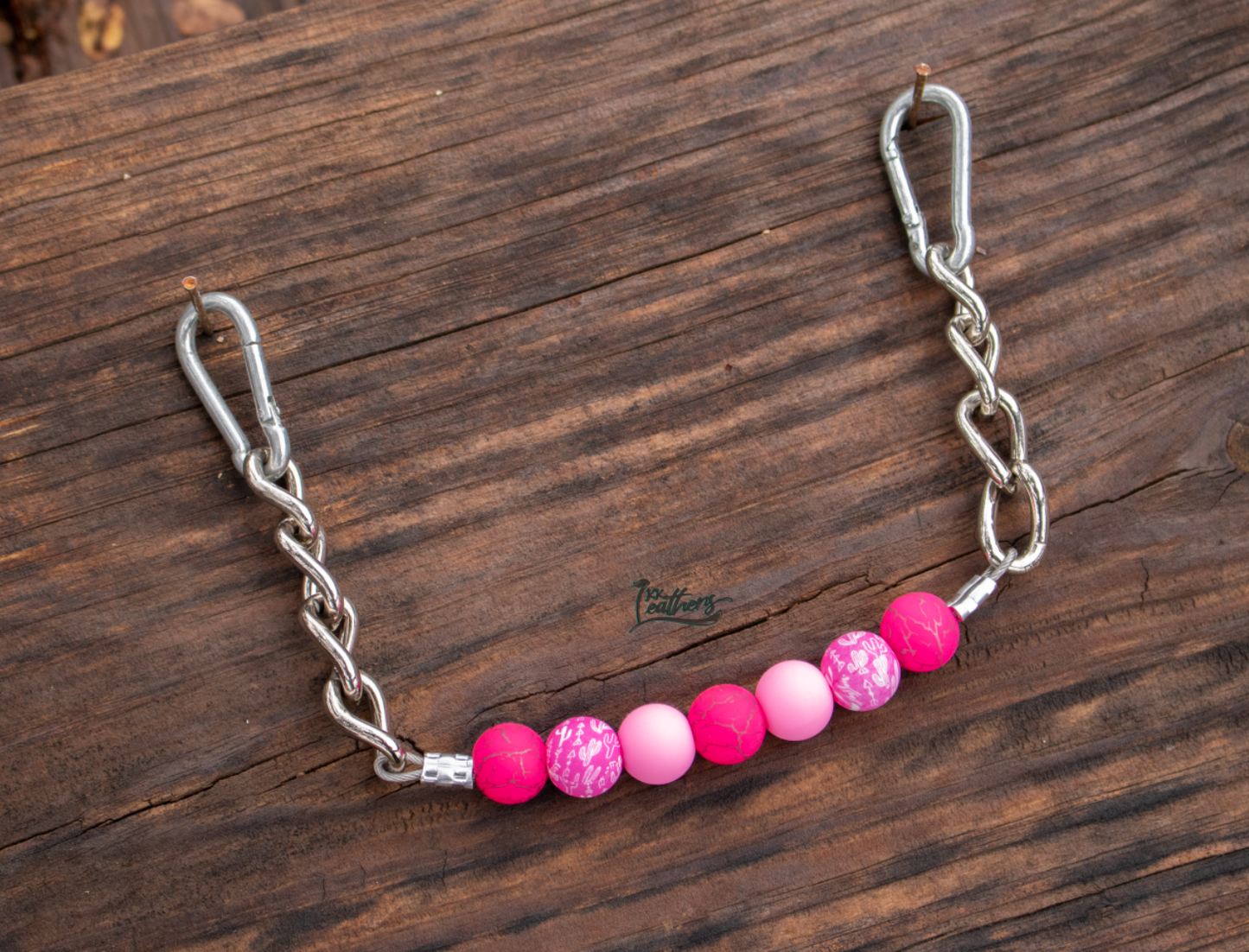 Pretty in Pink Cactus Silicone Beaded Chain Curb Strap