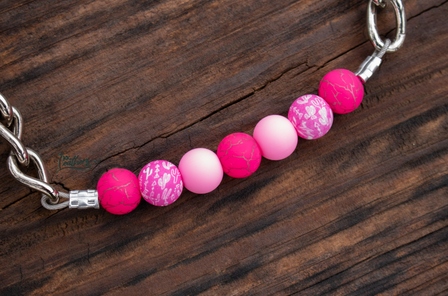 Pretty in Pink Cactus Silicone Beaded Chain Curb Strap