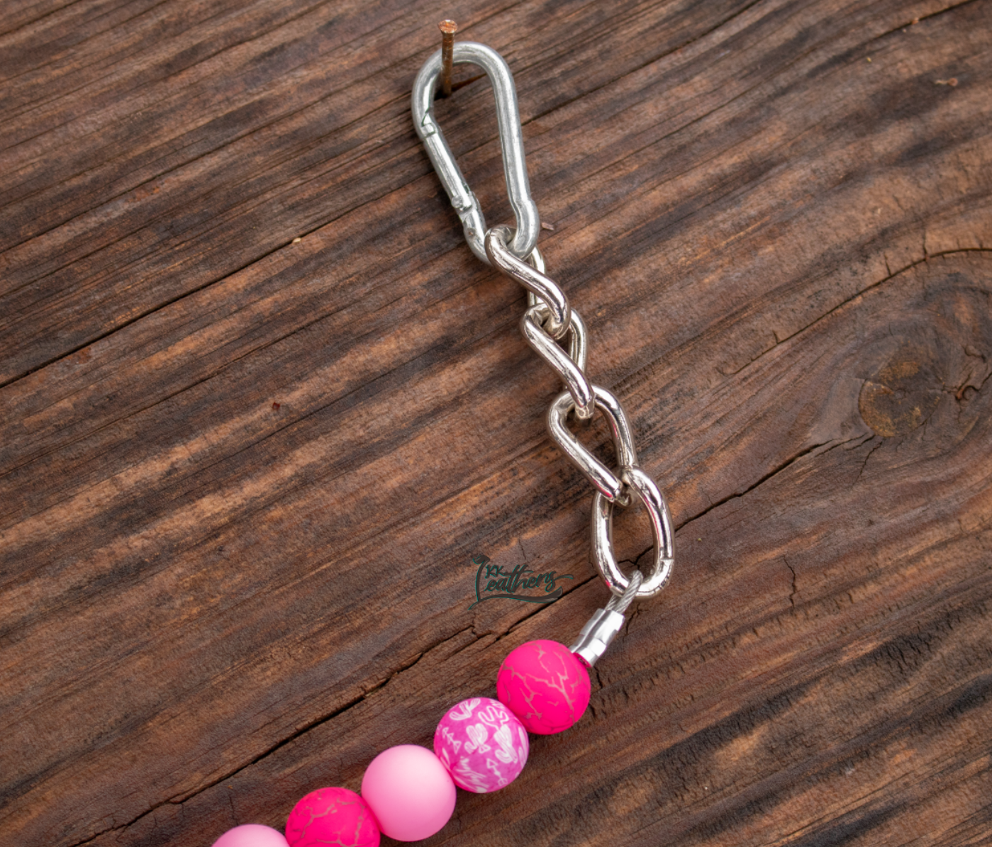 Pretty in Pink Cactus Silicone Beaded Chain Curb Strap