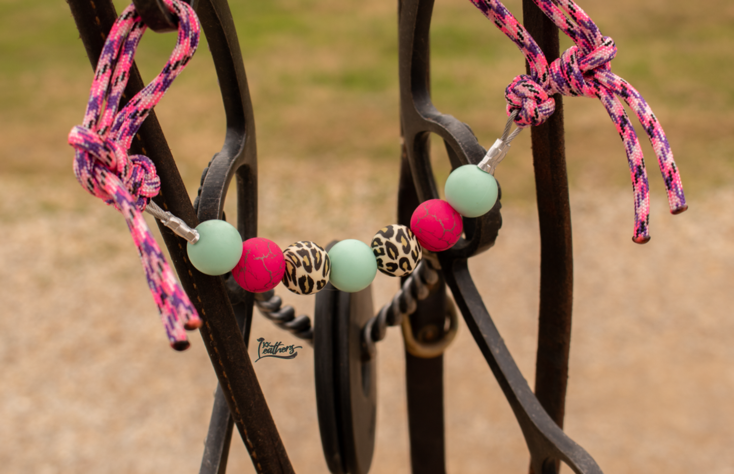 Mint Hot Pink Crackle Leopard Silicone Beaded Curb Strap