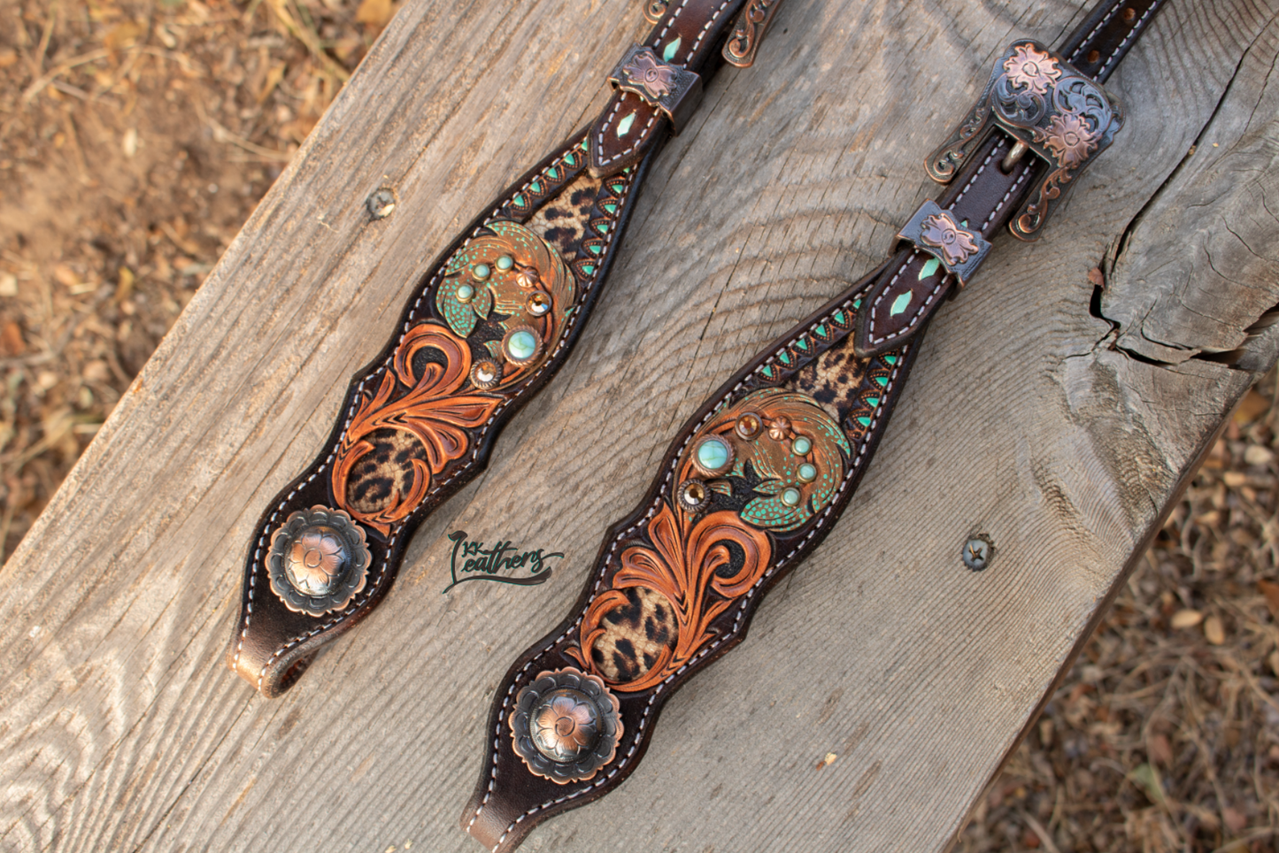 Mint Cheetah Feather Single Ear Headstall