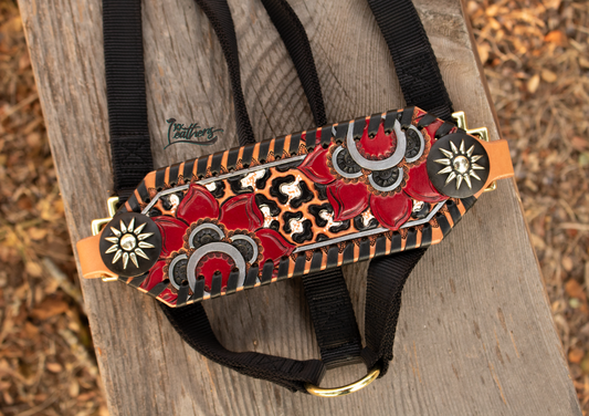 Red Boho Flower Bronc Halter