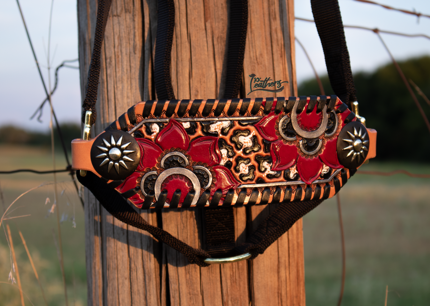 Red Boho Flower Bronc Halter