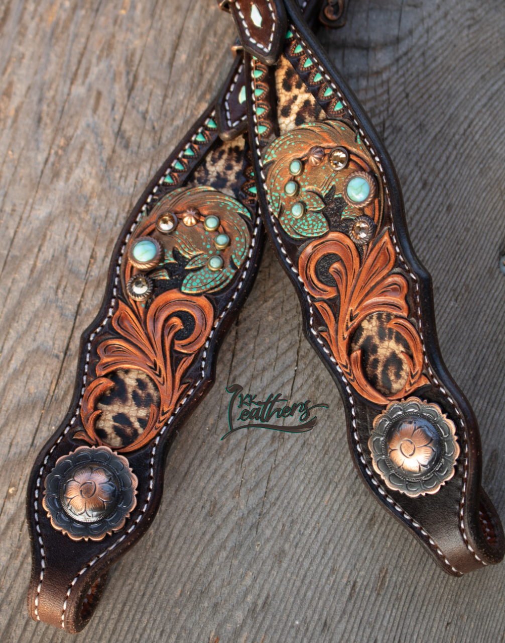 Mint Cheetah Feather Single Ear Headstall