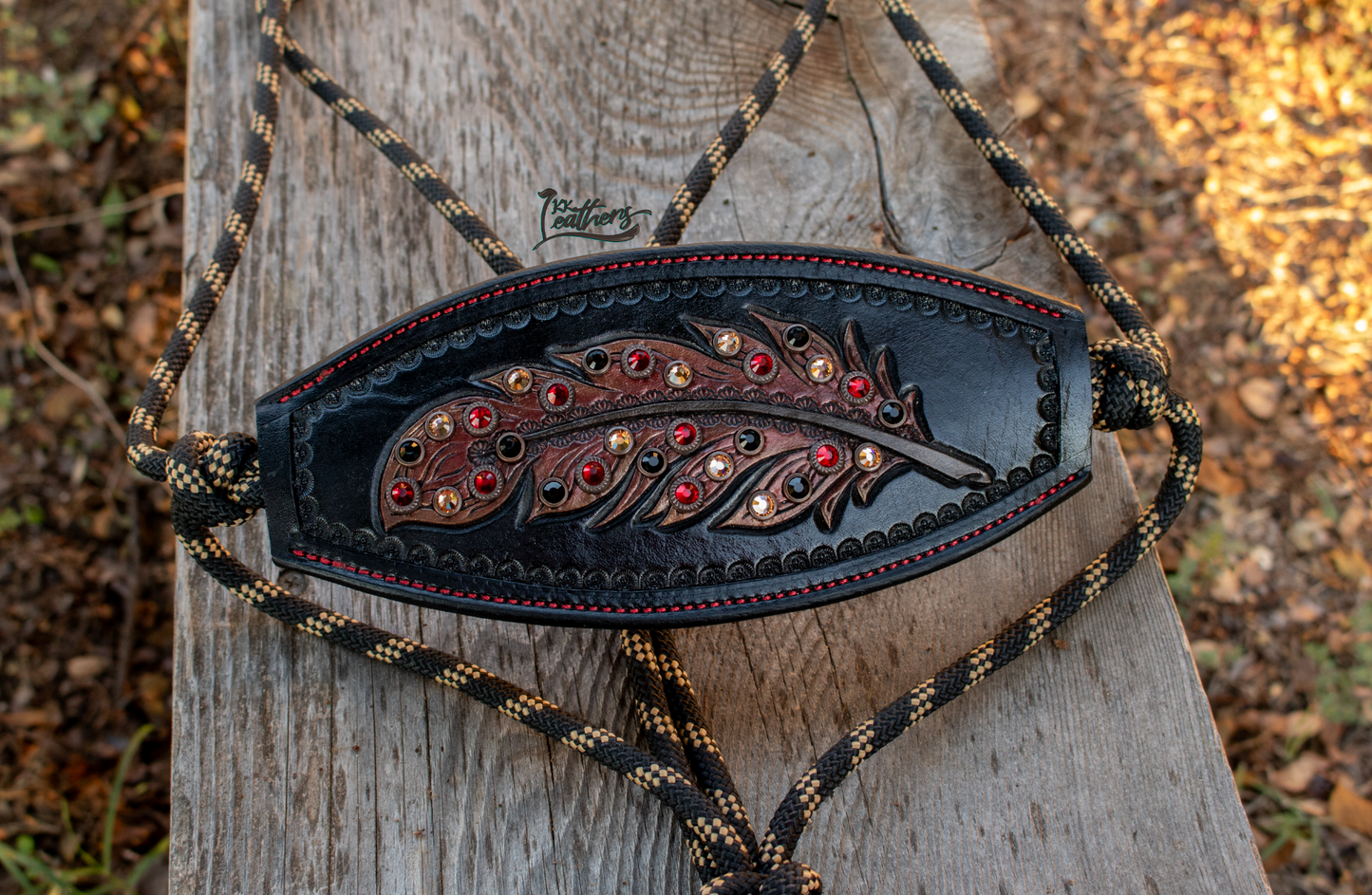 Black and Red Feather Rope Bronc Halter