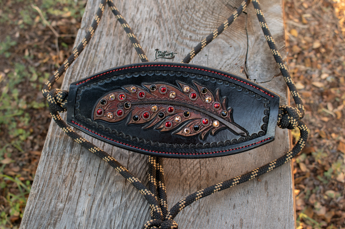 Black and Red Feather Rope Bronc Halter