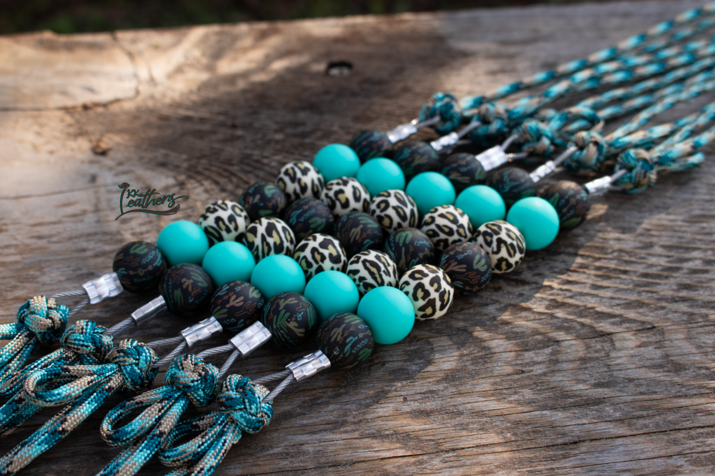 Turquoise Crackle Cactus Leopard Silicone Beaded Curb Strap