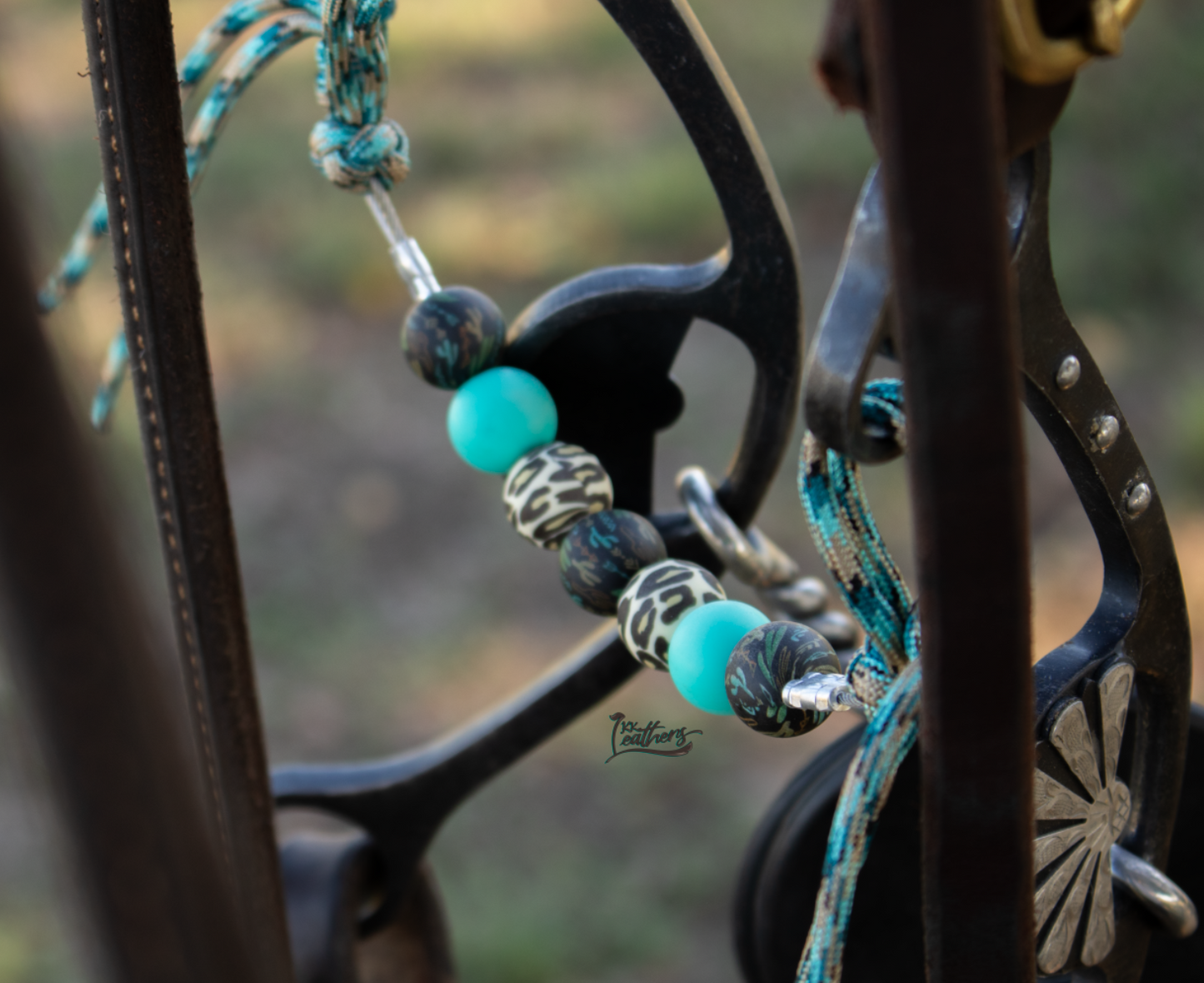 Turquoise Crackle Cactus Leopard Silicone Beaded Curb Strap