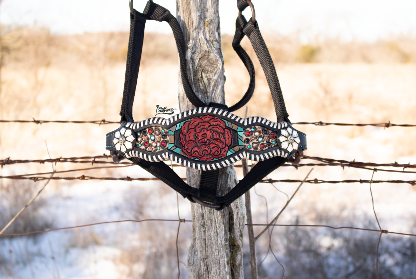 Vintage Zuni Rose Whipstitch Bronc Halter